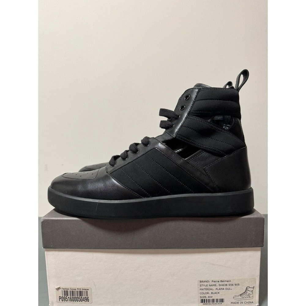 Pierre Balmain Black Leather High Top Sneakers Size US11 UK10.5 EU44